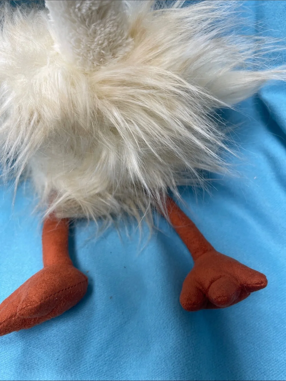 Jellycat Cream Fluffy Bird with Rust-Orange Beak and Legs